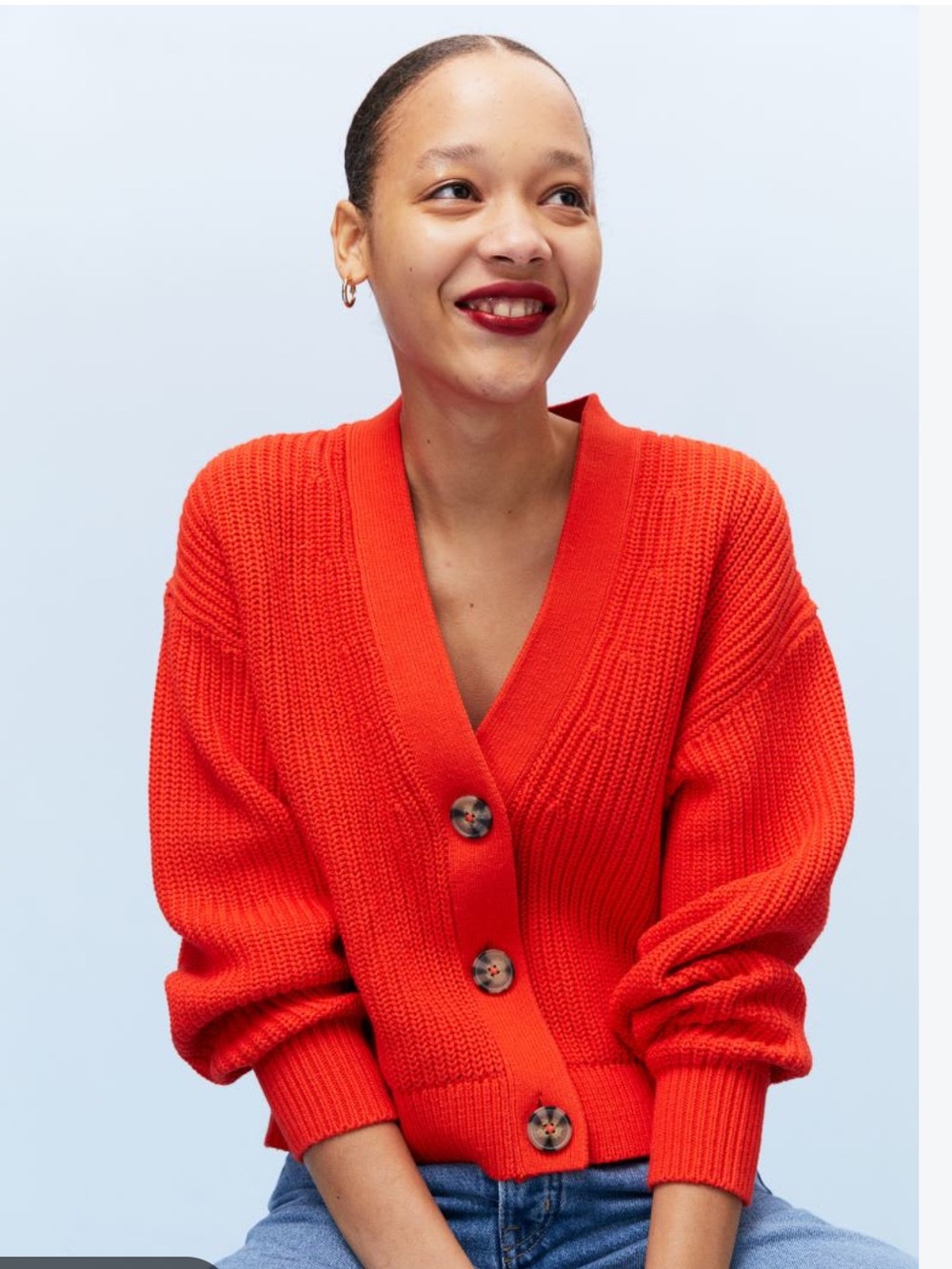 H&M Tomato Red Chunky Knit Cropped Cardigan Size S